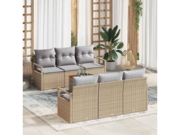 Vidaxl Conjunto De Sofá De Jardim 7 Unid. Bege Vime Pe