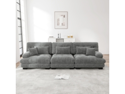Sofá Modular 3 Lugares Em Chenille Cinza Com Assento Profundo E Confortável