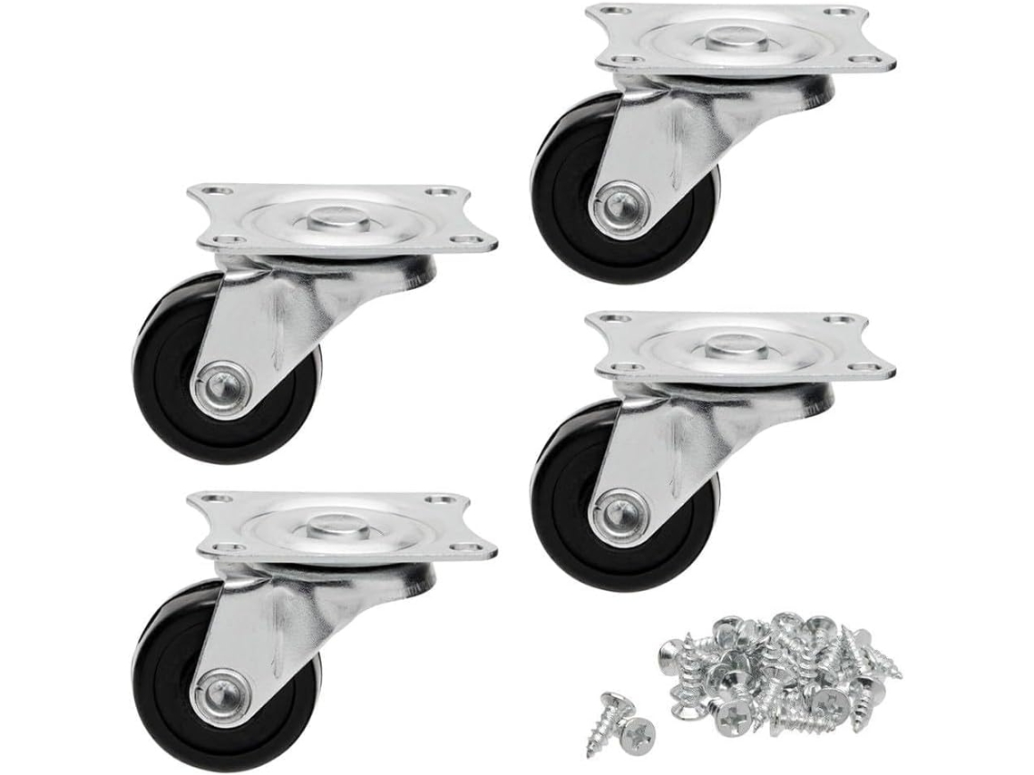 Conjunto De 4 Rodízios Giratórios Com Placas De Fixação E Parafusos