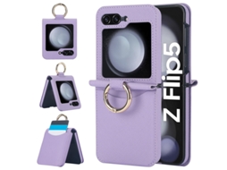 Capa Para Samsung Galaxy Z Flip5 Com Carteira E Anel Roxo Czhhmart