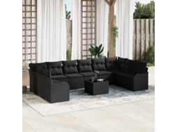 Vidaxl Conjunto De Sofá De Jardim 11 Unid. Preto Vime Pe
