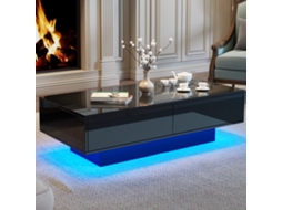 Mesa Centro Preta 115x55x34cm, Led, 2 Gavetas, 30kg. Ge