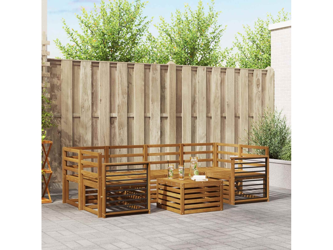 Vidaxl Conjuntos De Sofás 7 Pcs Natural Madeira Sólida De Acácia