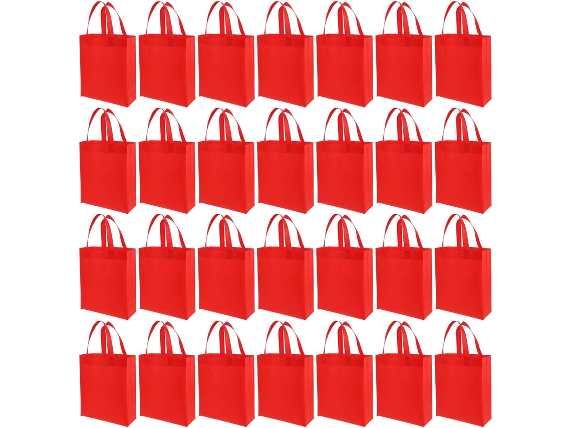 Nuobesty Pacote Com 30 Sacolas De Tecido Não Tecido Vermelhas 25 X 30 X 10 Cm Leves E Resistentes Com Alças