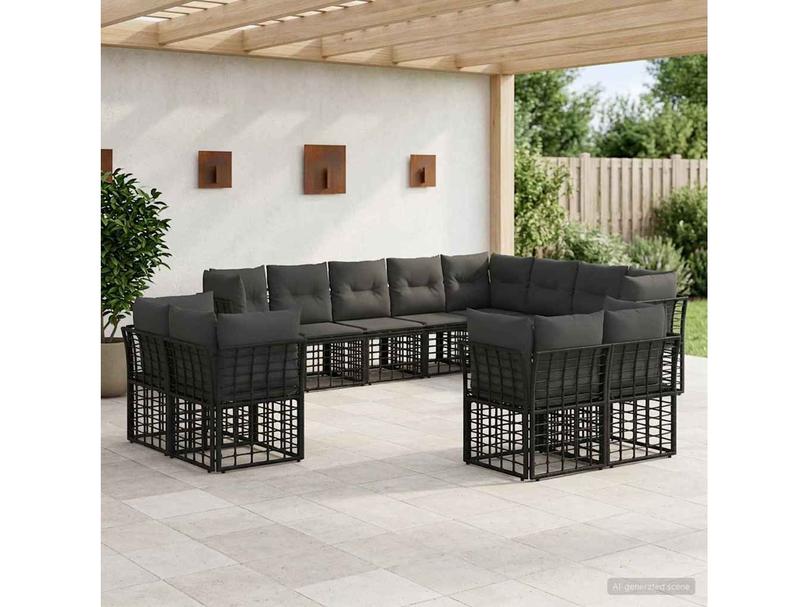 Vidaxl Conjunto De Sofás Para Exterior Preto E Cinza Escuro Poliéster
