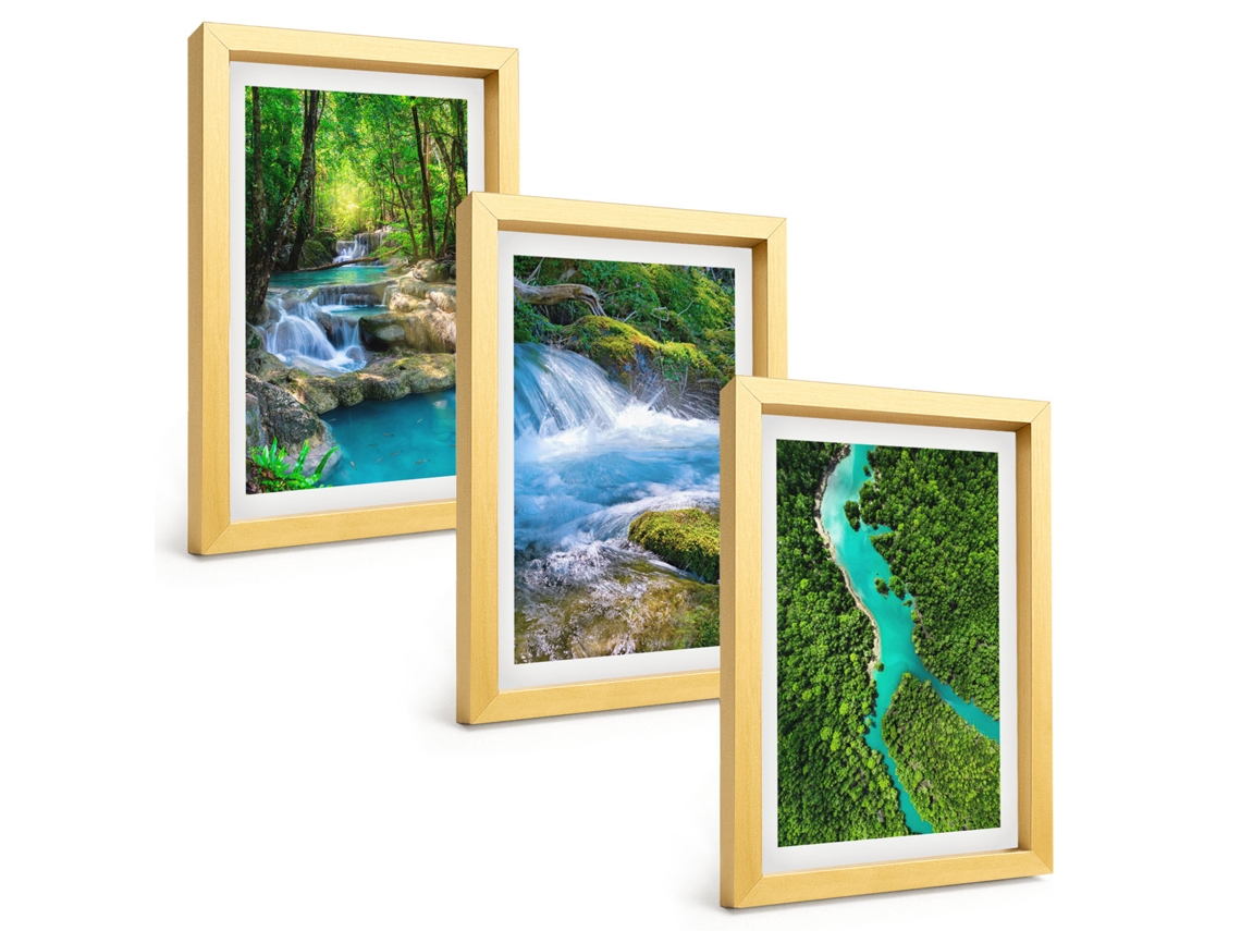 Composição De Quadros Florestas Verdes, Água Cristalina Espelharte (3 Peças 20x30 Cm)