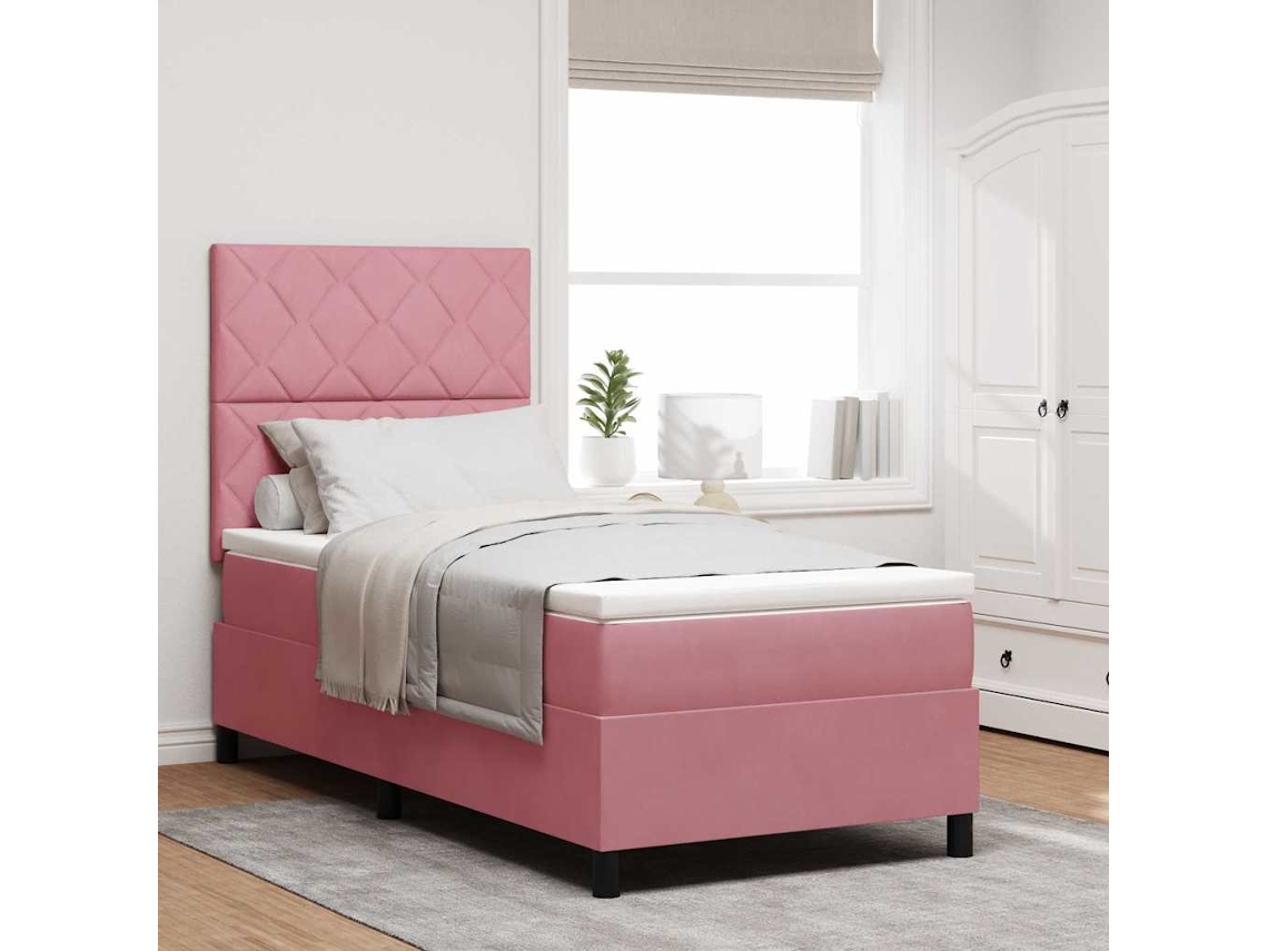 Vidaxl Cama Box Spring Led Com Cabeceira Rosa 90 X 200 Cm Veludo