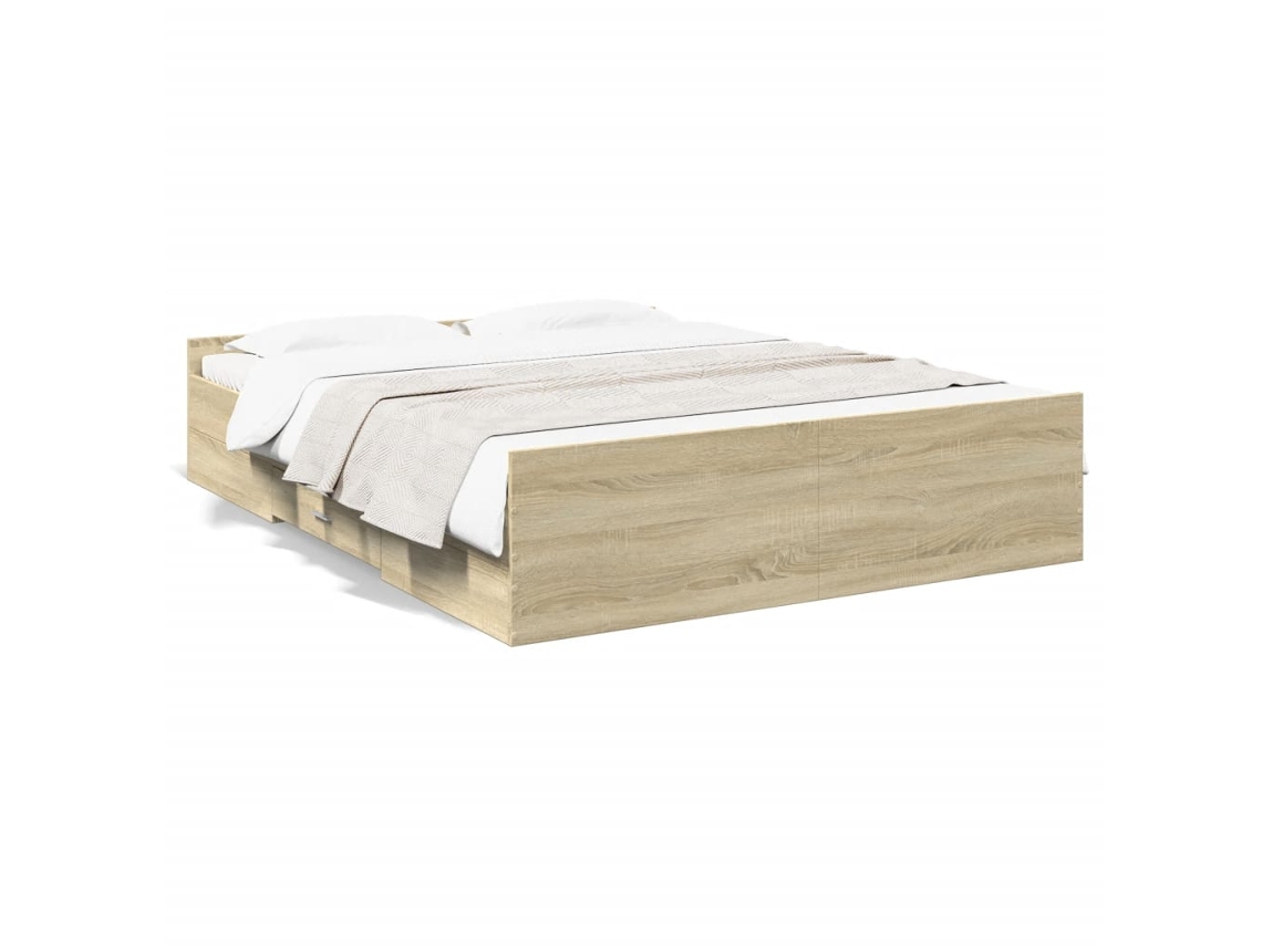 Estrutura De Cama C/ Gavetas Derivados Vidaxl Madeira Carvalho Sonoma (150 X 200 Cm)