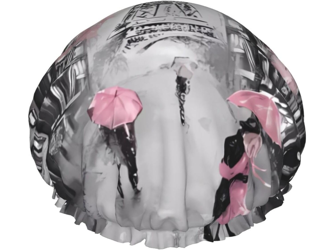 Touca De Banho Paris Street Torre Eiffel Rosa Com Estampa Floral – Reutilizável, Dupla Camada, Essencial Para Viagens