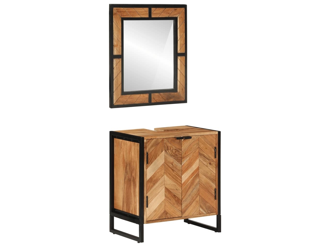 Vidaxl 2 Pcs Conj. Móveis P/ Casa De Banho Ferro E Acácia Maciça