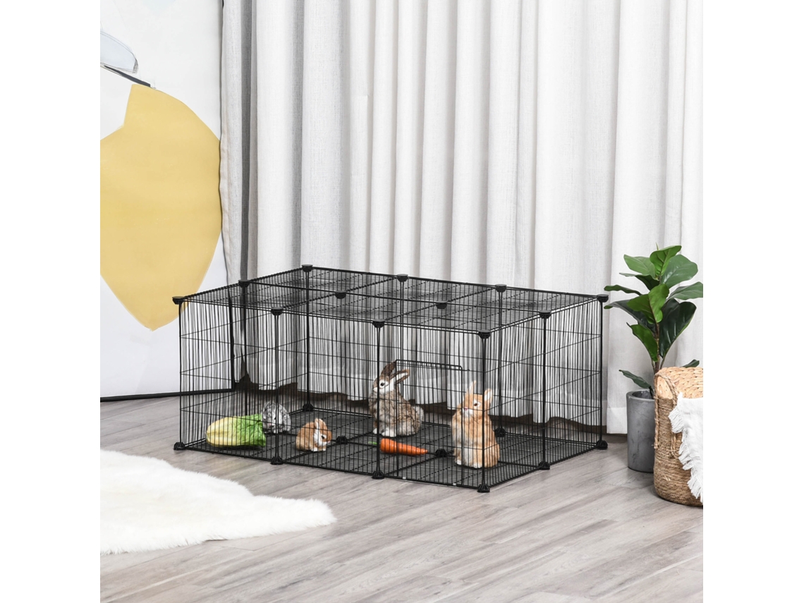 Recinto Diy S com 22 Painéis e Porta Modular para Coelhos 105x70x45 Cm Preto
