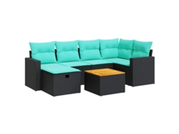 Conjunto de 7 Sofás para Jardim com Almofadões Vime Pe Preto MAISON EXCLUSIVE (7 pcs)
