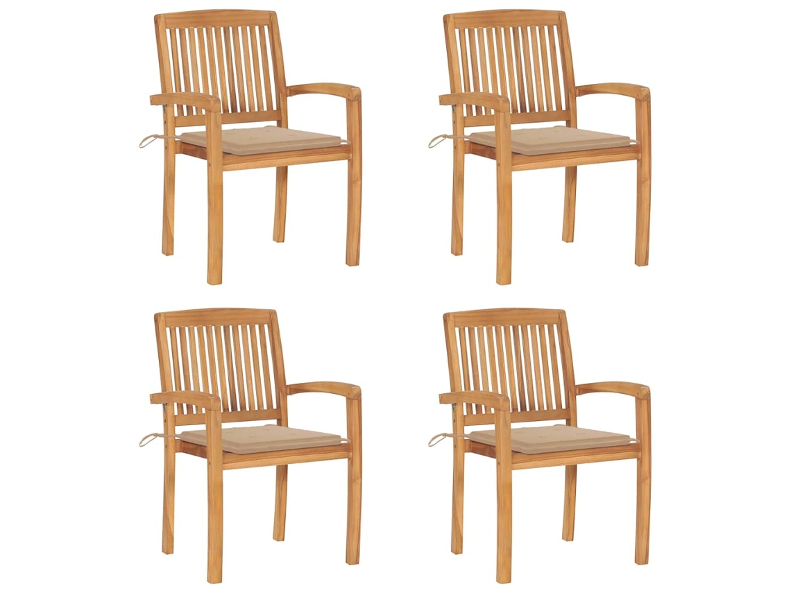 Cadeiras De Jardim Empiháveis C/ Almofadões 4 Pcs Teca Maciça Dkd Home Decor