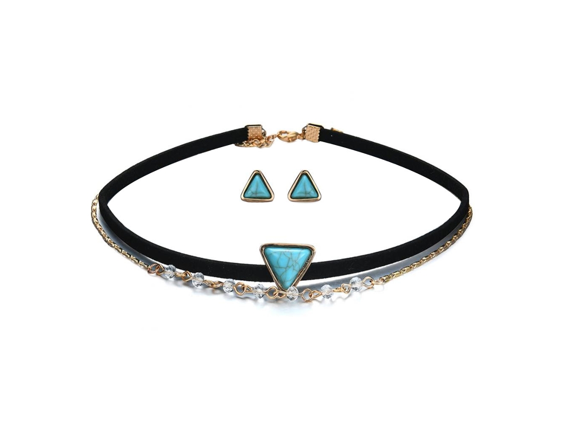 Conjunto De Joias Feminino Com Decoração Turquesa Pingente Colar E Brincos