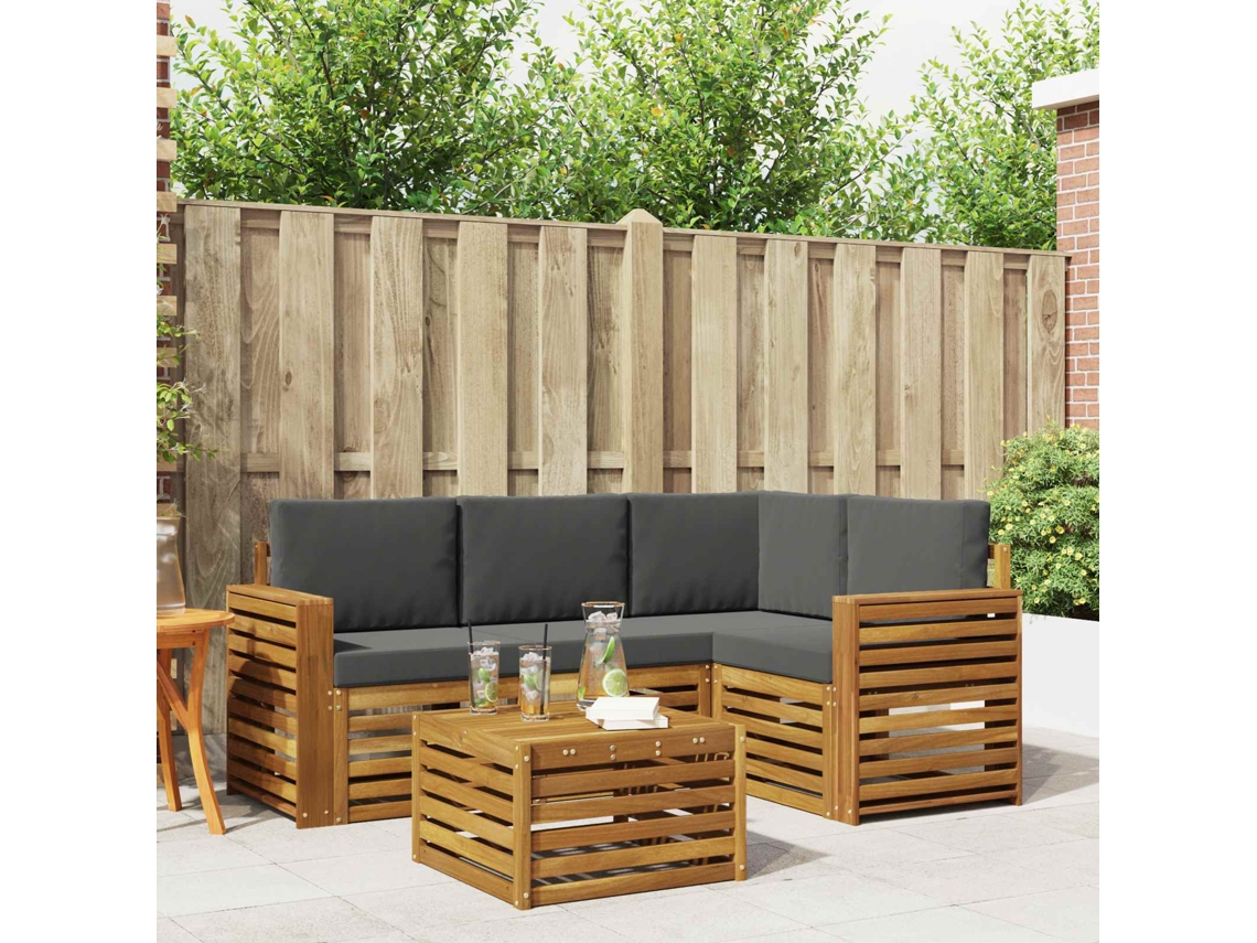 Vidaxl Conjunto De Sofás Para Exterior 5 Pcs Natural E Antracite