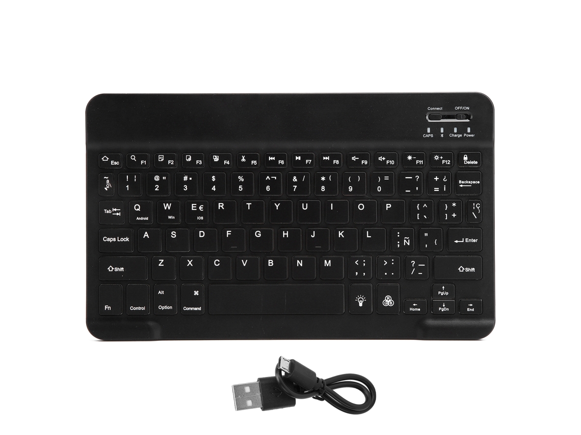 Teclado Bluetooth Sem Fio 10'' RGB Teclas Quadradas para Celular, Tablet Preto Espanhol S/MARCA