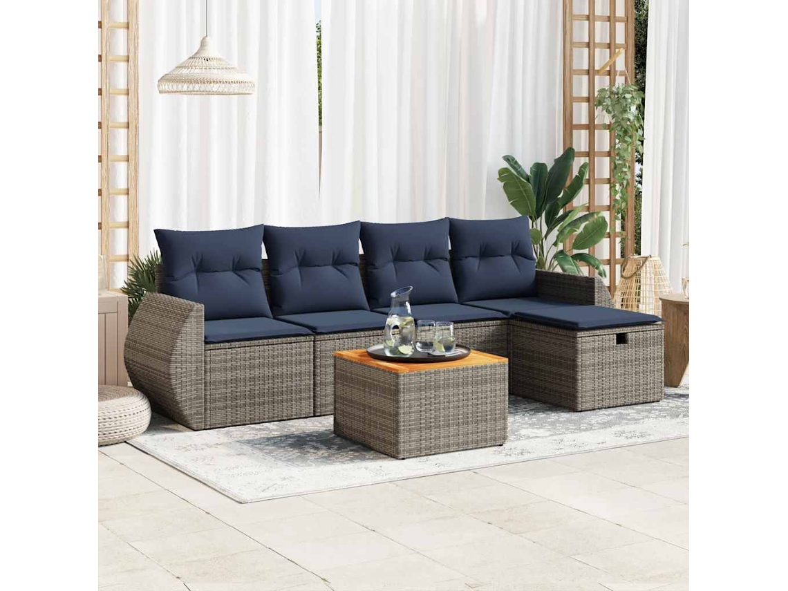 Vidaxl 6 Pcs Conjunto Sofás De Jardim Com Almofadões Vime Cinzento
