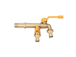 Torneira de Jardim de Latão Estendida com Punho Amarelo e Conector Rápido Torneira de Saída Dupla INF