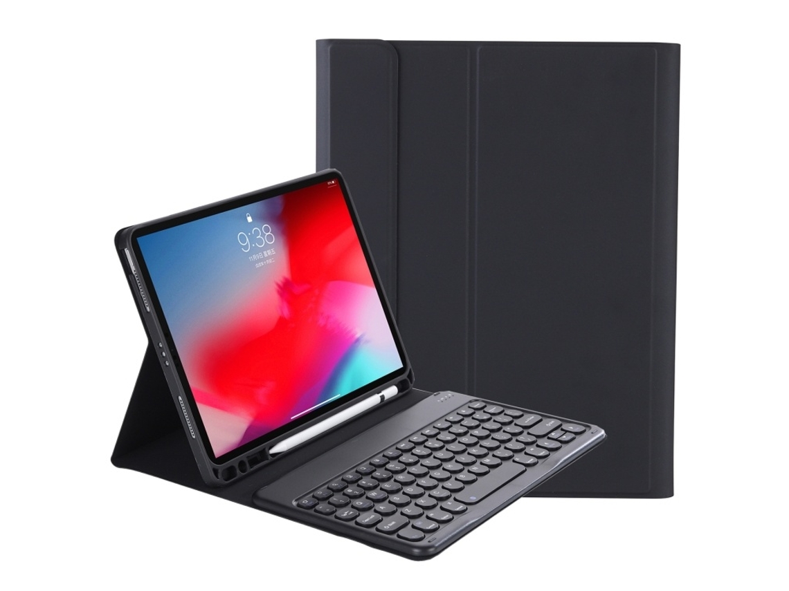 Capa De Couro Para Ipad 9.7 2018 2017 Com Teclado Bluetooth E Keycaps Redondas Destacável Layout Pt
