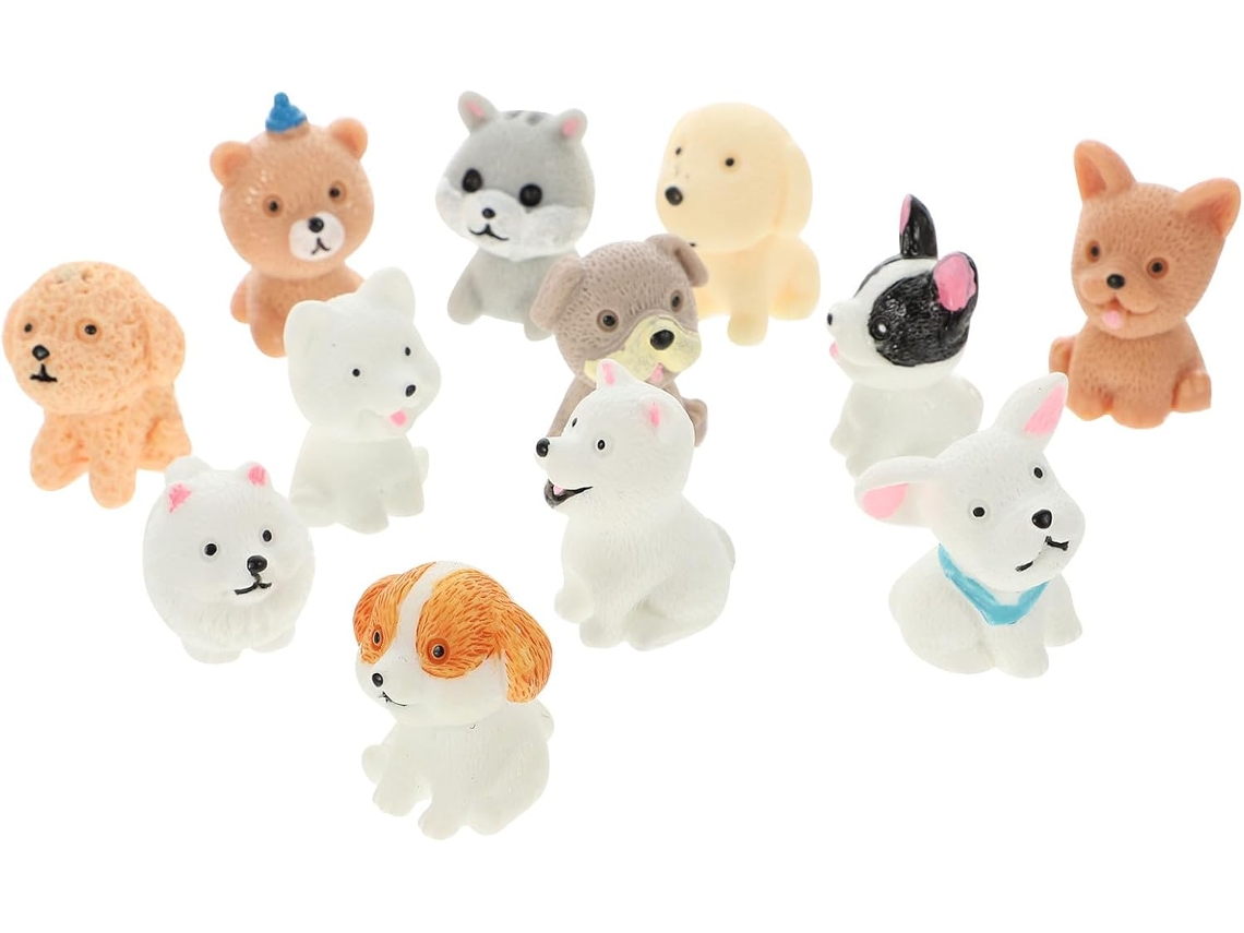 Kit de 12 Peças em Miniatura para Micropaisagens da Inoomp, com Adoráveis Modelos de Cachorros em Resina e Decorações CHABERLU
