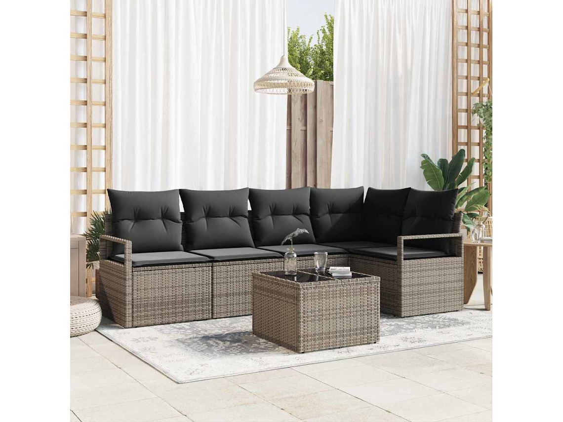 Vidaxl Conjunto De Sofá De Jardim 6 Pcs Cinzento-claro Vime Pe