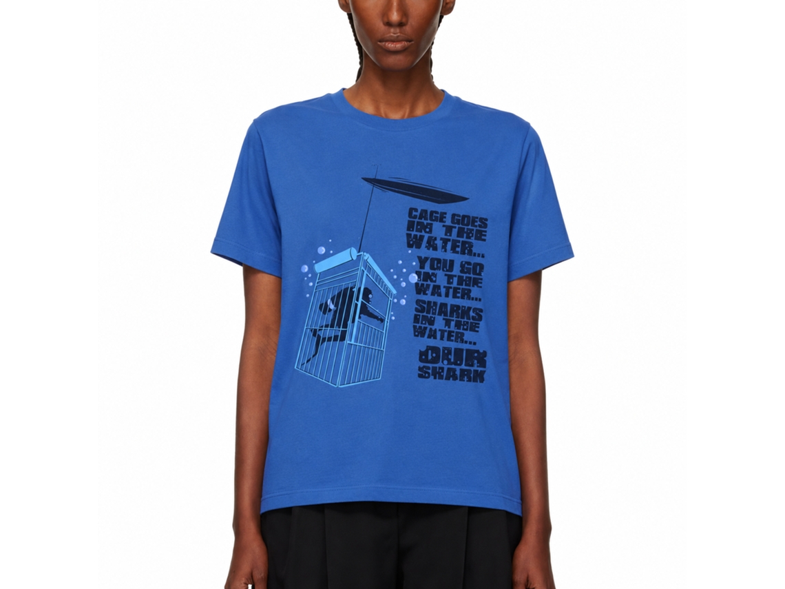 Rockinstone Jaws Movie Cage In The Water Solid Royal Adult T-shirt Size:s