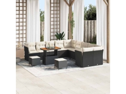 Vidaxl Conjunto De Sofá De Jardim 13 Unid. Preto E Creme Vime Pe