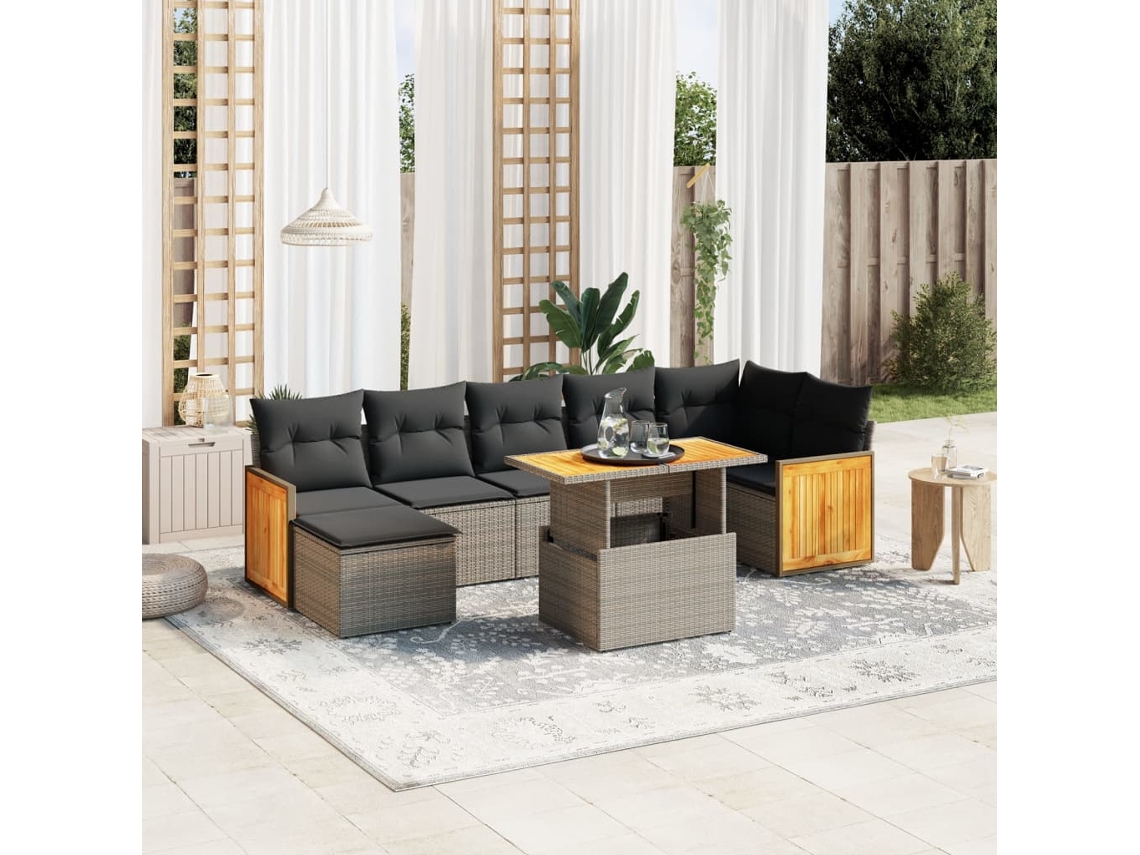 Vidaxl 8 Pcs Conjunto Sofás De Jardim C/ Almofadões Vime Pe Cinzento