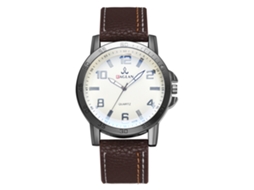 Reloj De Cuarzo Para Hombres Com Pulseira De Couro Pu, Estilo Casual E Empresarial, Marrom Escuro