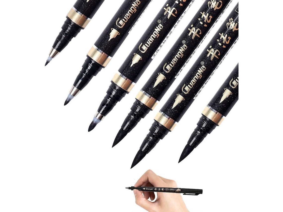 Canetas de Caligrafia Kit para Iniciantes com 6 Canetas, Pincéis Recarregáveis para Escrita e Letras