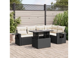Vidaxl 6 Pcs Conjunto Sofás De Jardim C/ Almofadões Vime Pe Preto