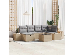 Vidaxl Conjunto De Sofá De Jardim 7 Unid. Bege Vime Pe