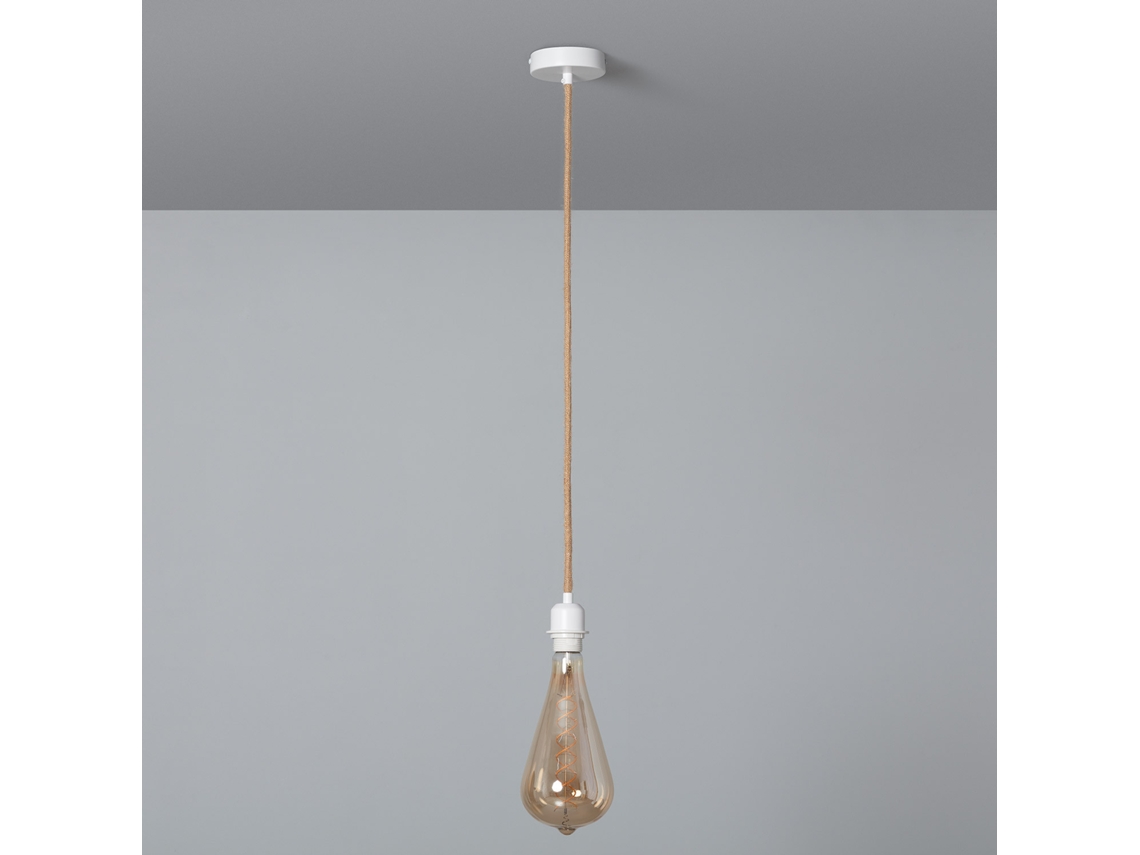 Candeeiro de Teto LEDKIA com Cabo Têxtil Natural e Branco Natural (162x10 cm)