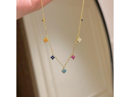 Colar com Pingente de Trevo de Quatro Folhas Colorido em Prata de Lei 925 , com Design Sofisticado e Que Estimula a Dopamina. MDUG (dourada)