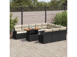 Vidaxl 11 Pcs Conjunto Sofás De Jardim C/ Almofadões Vime Pe Preto