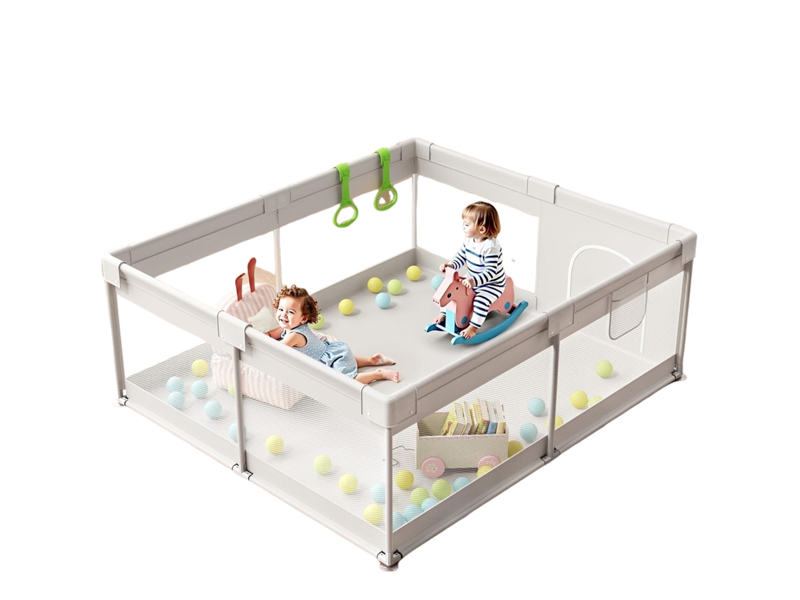 Parque Infantil 175x150cm, Tamanho Xxl, Com Design Em Tela Respirável, Base Antiderrapante E 2 Argolas Para Puxar. Zkaka