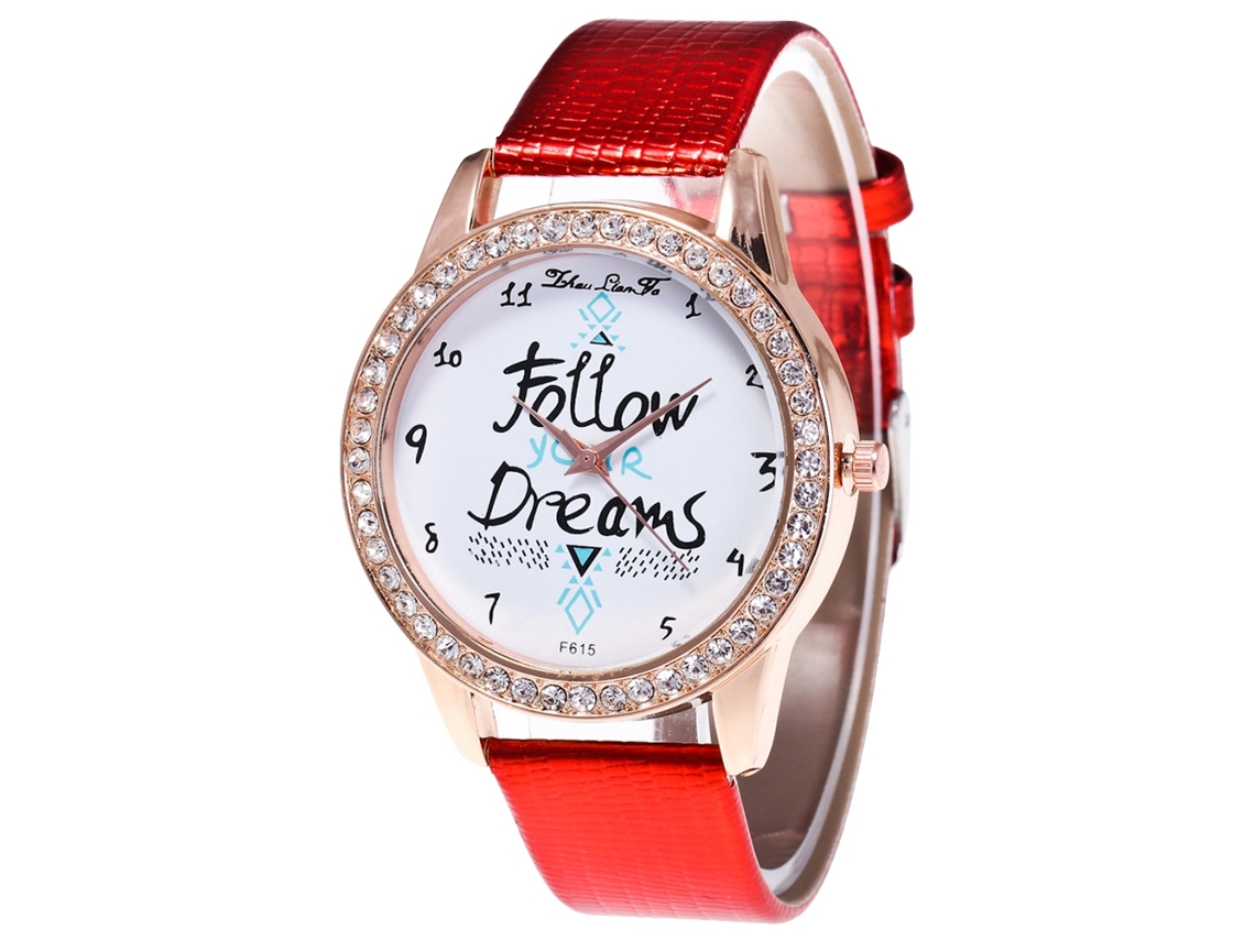 Relógio Feminino Elegante de Pulso Moda Quartzo com Pulseira de Couro Pu Vermelho