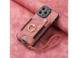Adequado Para Capa De Couro Para Celular Iphone, Escova Antifurto Rfid, Fivela De Anel, Cordão, Suporte Para Cartão Multifuncional, Rosa Com Cordão D