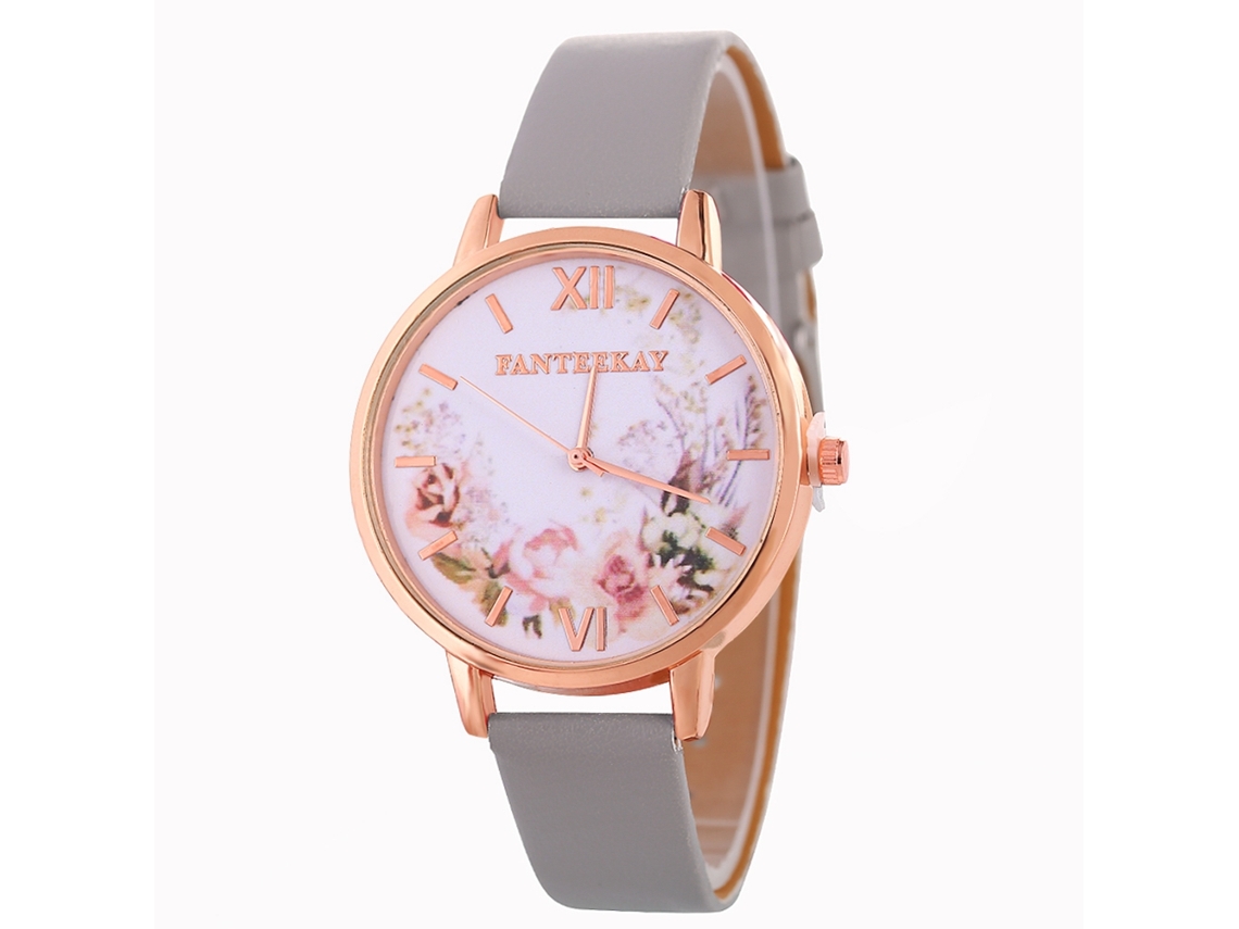 Relógio de Pulso Feminino de Quartzo com Pulseira de Pu Estilo Moderno Cinza