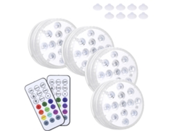 Rebe-lâmpada Submersível Rgbw Com 13 Leds, 2 Controles Remotos Rf, Ímã E Ventosas, Impermeável Ip68, Operada Por Pilhas, Pacote De 4