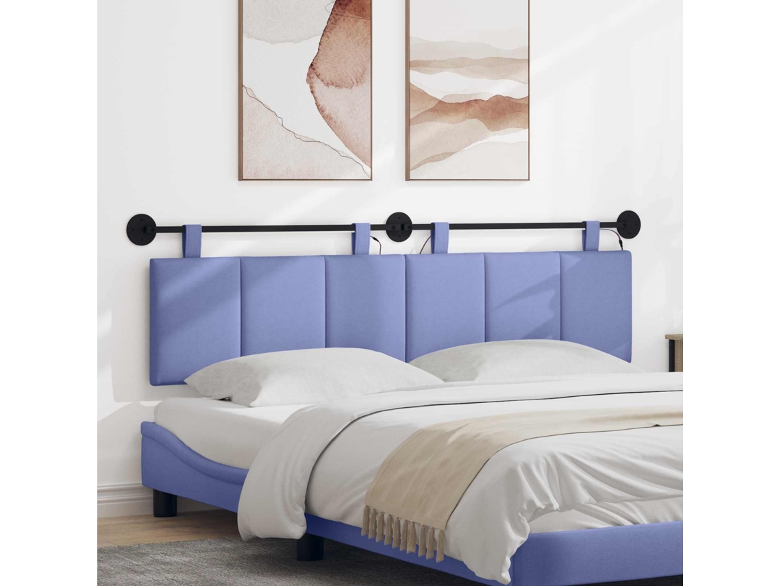 Vidaxl Cabeceira Suspensa Com Luz Led Azul Jeans Tecido