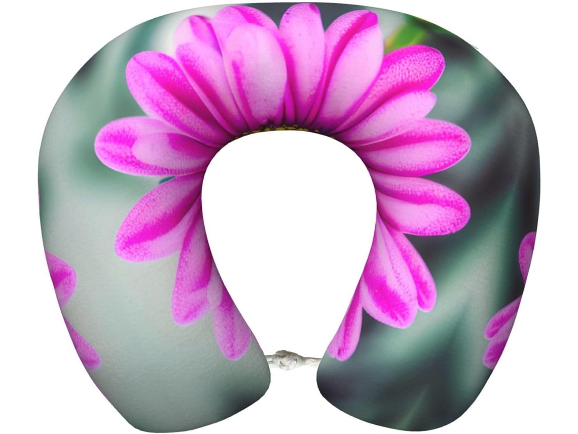 Travesseiro de Viag Espuma Viscoelástica com Estampa Flor Rosa Suporte para o Pescoço 100 % Poliéster Premium