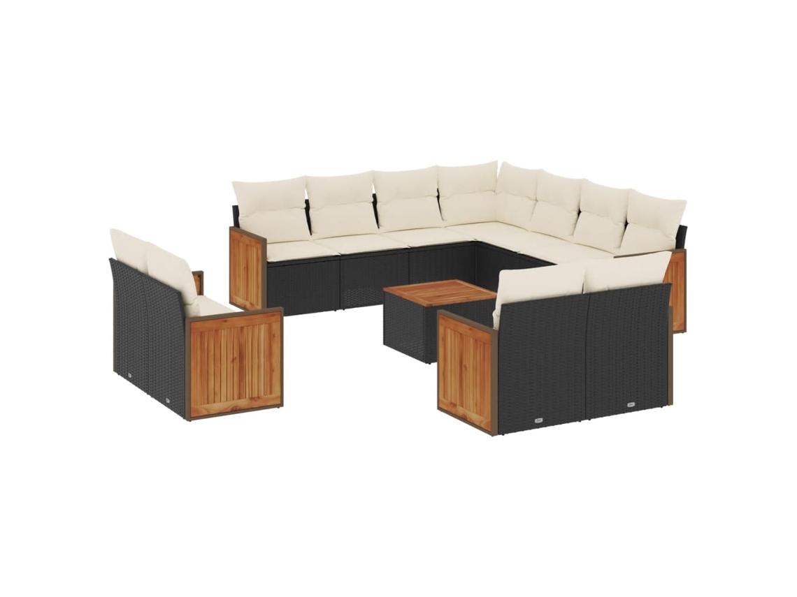 Conjunto 12 de sofás de jardim c/ almofadões VIDAXL vime PE preto
