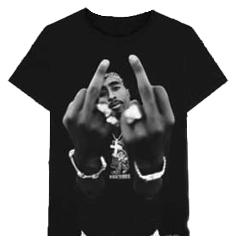 Tupac Black And White Middle Finger Jumbo Print T-shirt Unisex Rockinstone Size:s