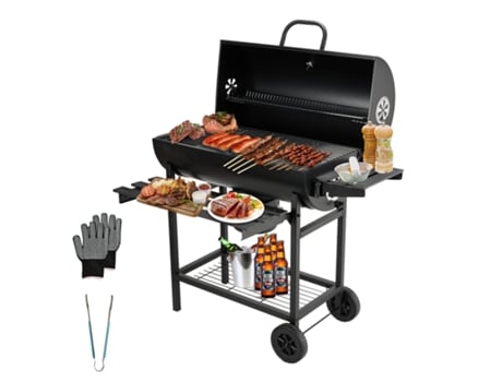 Gril Ã Charbon De Bois, Gril Ã Charbon De Bois Xxl Avec Couvercle, Thermomã¨tre, Tiroir Ã Cendres, Gants Anti Brã»lure, Ãvents Rã©glables Teeno