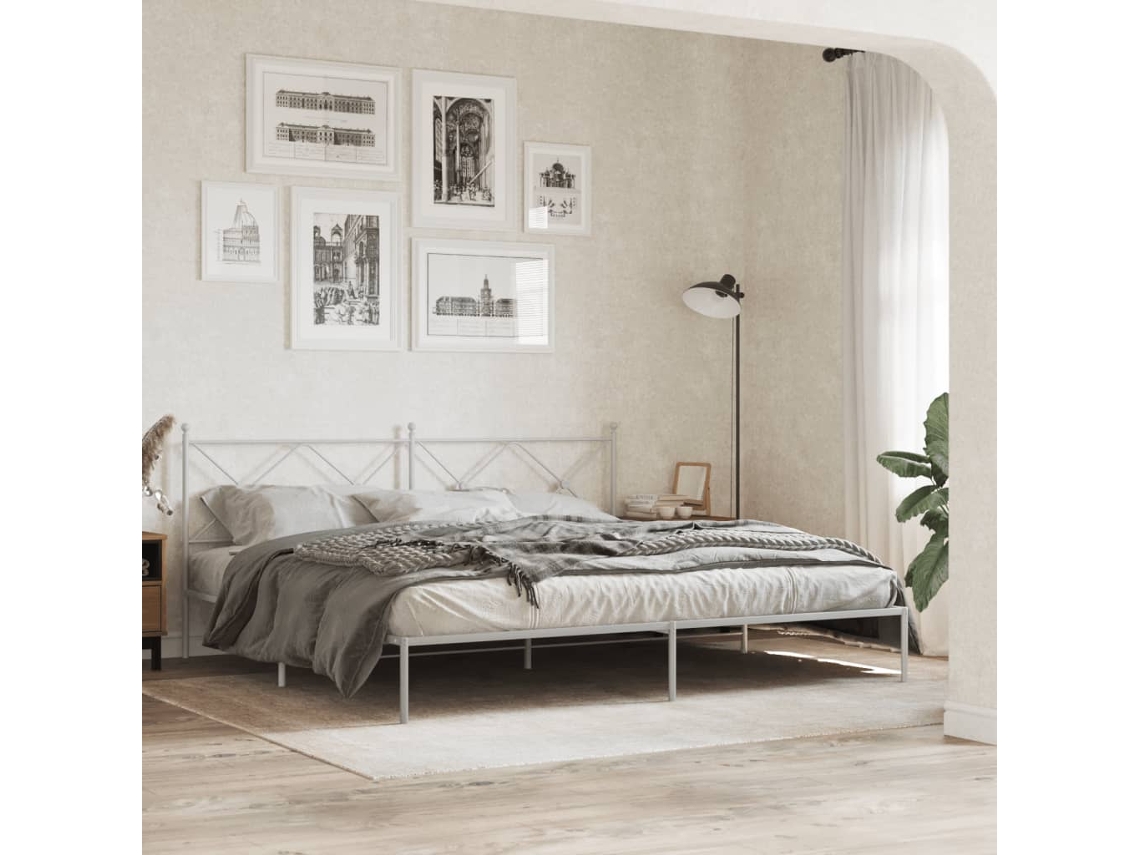 Vidaxl Estrutura De Cama Com Cabeceira 200x200 Cm Metal Branco