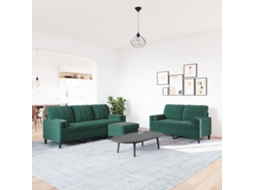 3 Pcs Conjunto Sofás com Almofadões e Rolos Veludo Verde escuro SYFAX