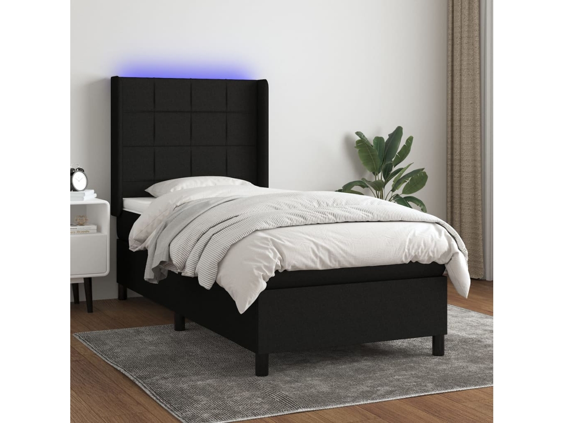 Cama Box Spring C/ Colchão E Led 90x190 Cm Tecido Preto