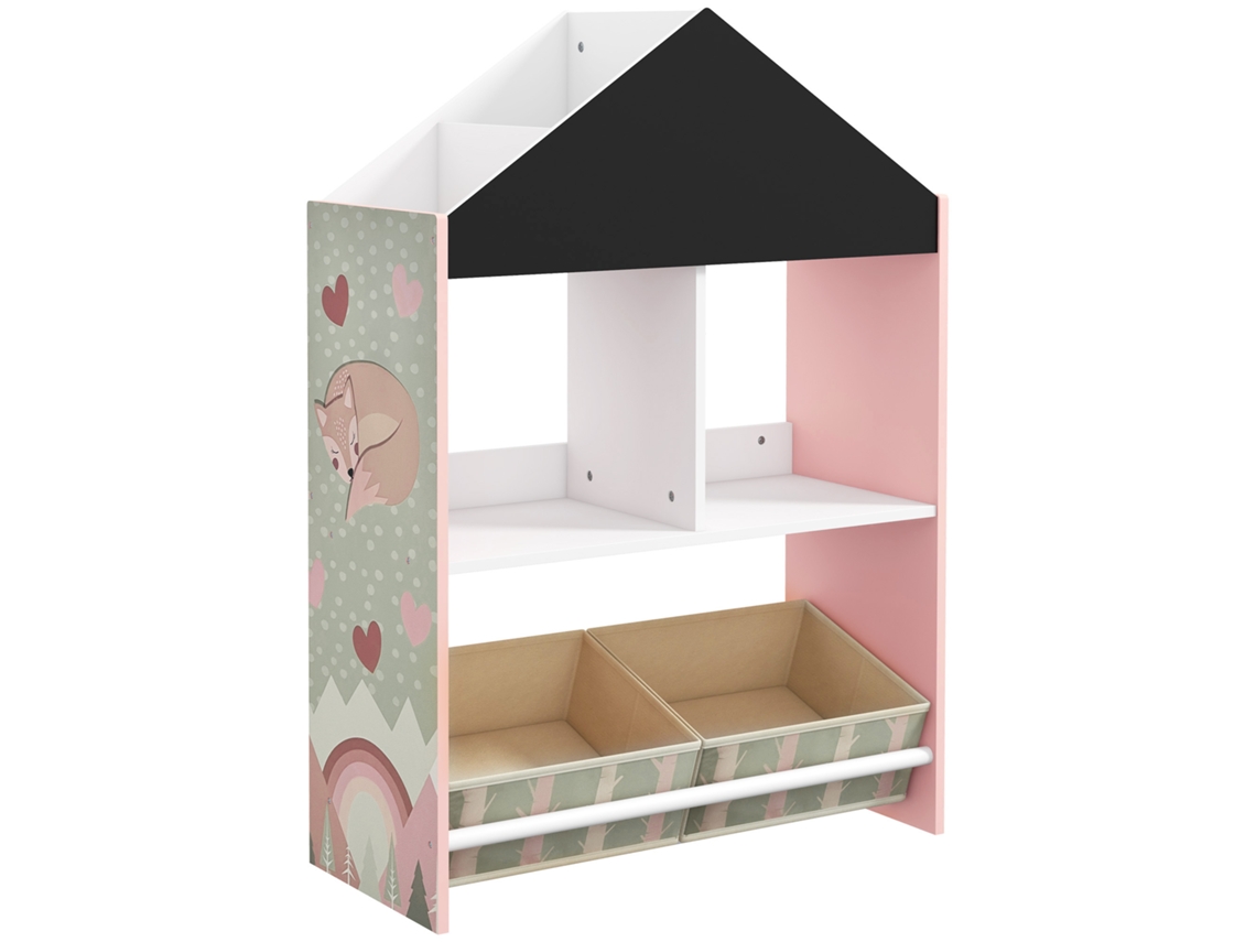 Organizador De Brinquedos Infantil Com Prateleiras Abertas E 2 Caixas Removíveis, 62,4 X 26,5 X 90 Cm, Rosa.