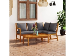 Conjunto Lounge Jardim 4 Peças C/ Almofadões Acácia Maciça Dkd Home Decor